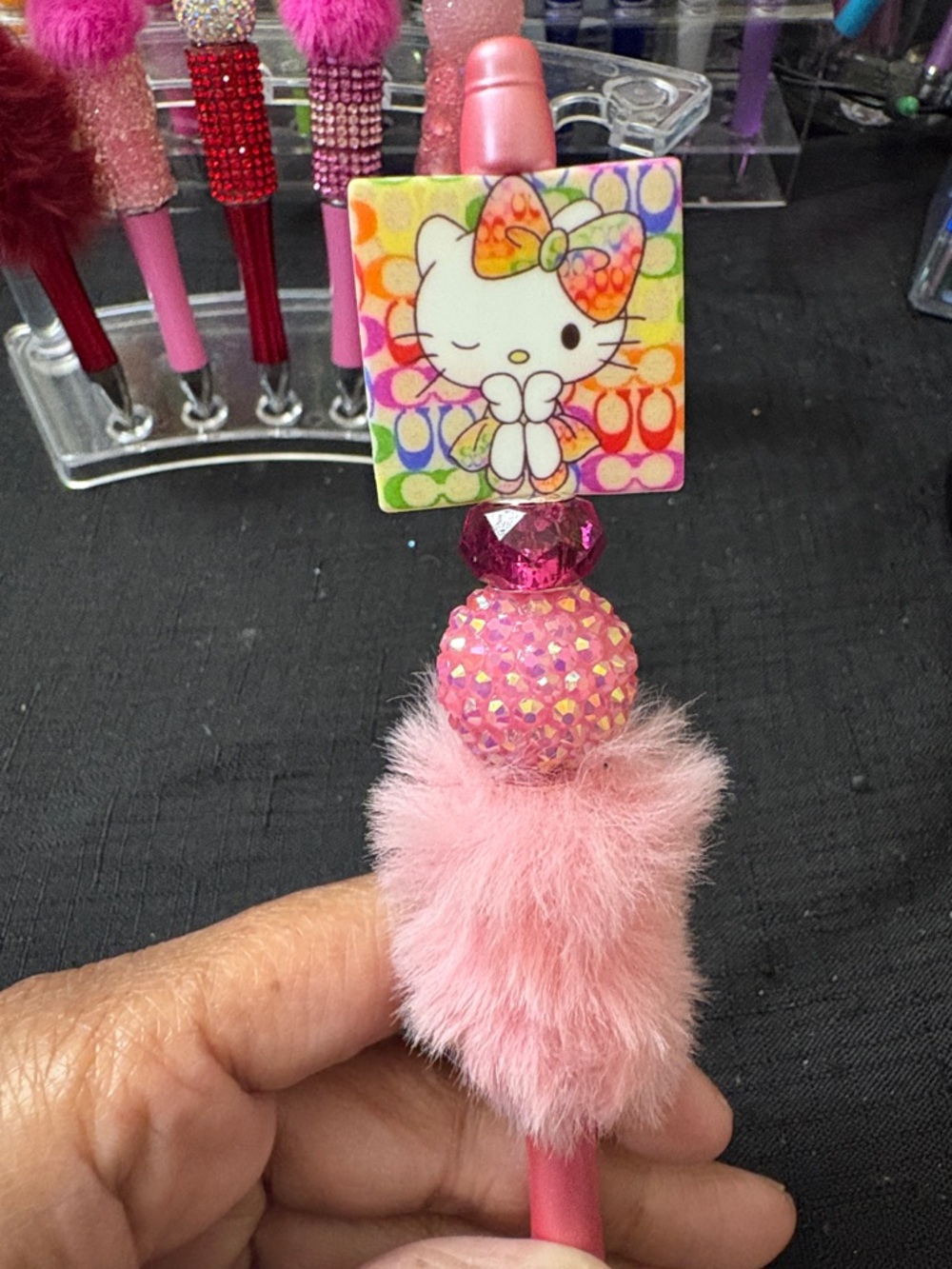CCx Hello Kitty Pink Fuzzy Charm Pen with Colorful Topper